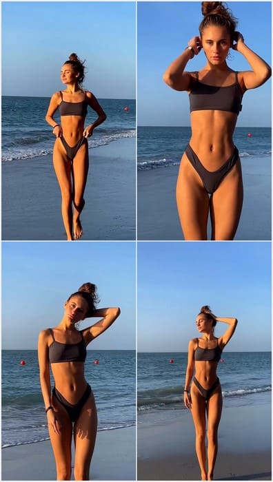 Teen Angelina Borshchevskaya 19yo redhead on the beach. Show her cameltoe on video. Hot babe.