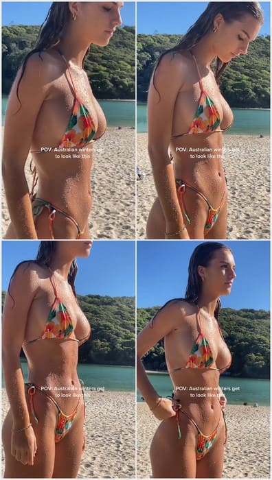 Emily Feld on the beach video - Show here tits and ass.