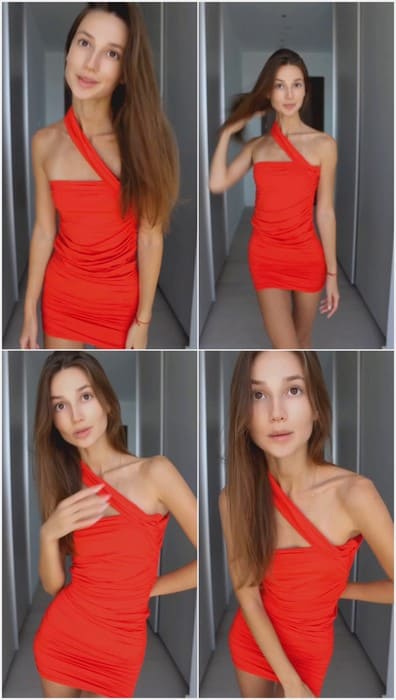 Teen Regina Shatko posing in tight sexy red dress and show her pussy and small tits. Beauty young face for you cumshot.