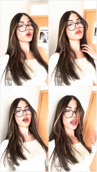 Teen girl Valery Lopeezz - TikTok and Insta Star in glass with big mouth.