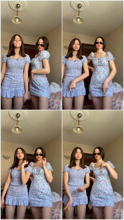 Tiktok popular young star Ceyliinnx 18yo girl leaked tiktok video, she dancing with her girlfriend in sexy dress.