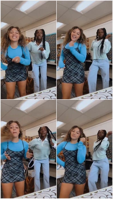 Corinne Joy teen influencer dancing with her black GF from USA. Sexy young legs.