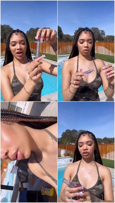 Jessika the Prankster leaked sex video with toy in pool. Black babe 18yo.