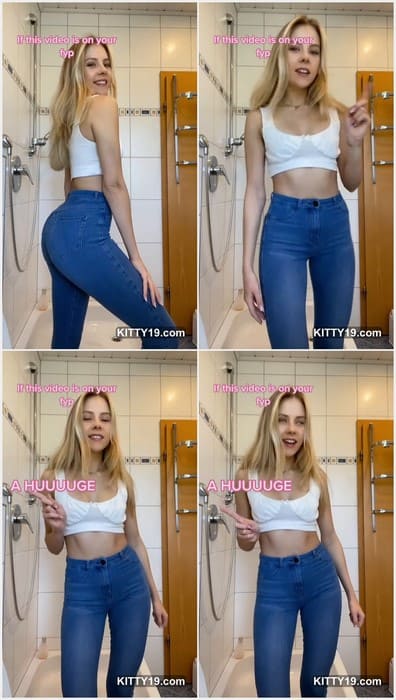 Young legal onlyfans model Sweetest Claire - naked slut in tight jeans, her pussy is wet.