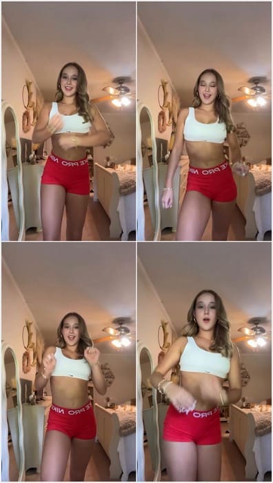 Cardin Isabelle teen 18yo funny dancing in red and wet panties. She love posing and showing her titty.