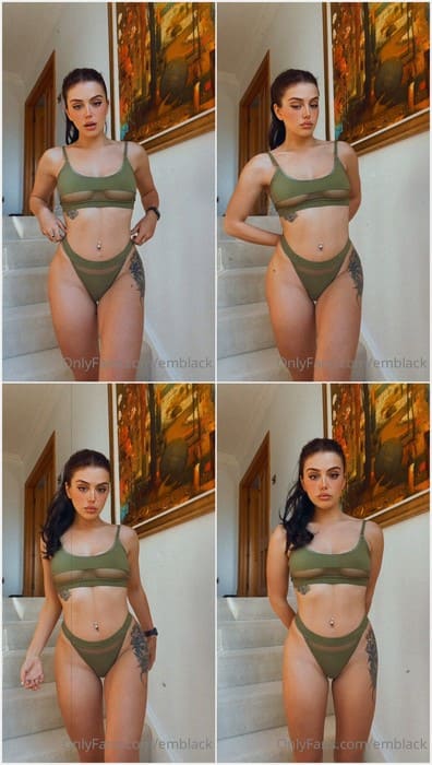 Young brunette Onlyfans popular star Emily Black in green bikini showing her not virgin pussy and ready for fuck.