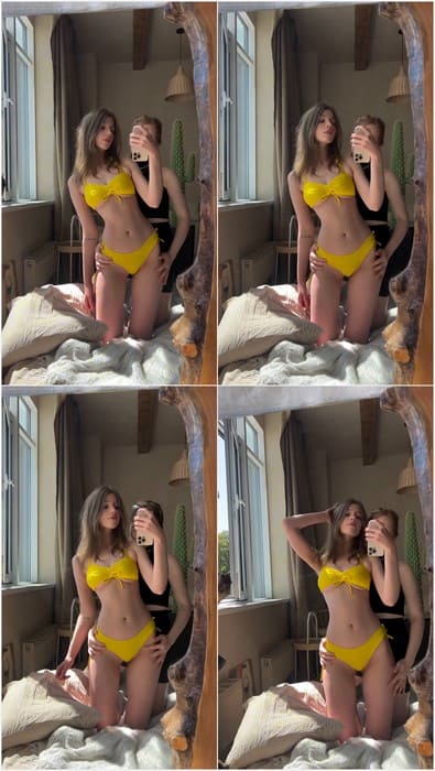 Tero nude posing in yellow bikini. Hot video with her lesbian friend. Download it free now.