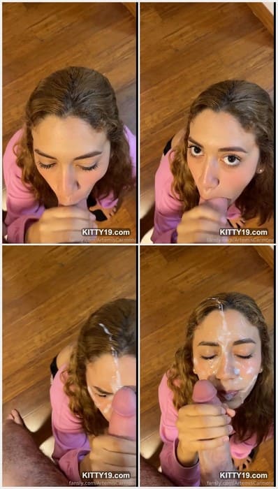 Artemis Carmona facial and hot face. Get massive cumshot on lips after hard and deep blowjob action. Download it!