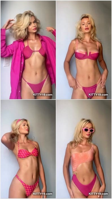 Carolina Marie bikini posing and show her pussy in pink dirty panties. Perfect and beauty blonde girl on full video!