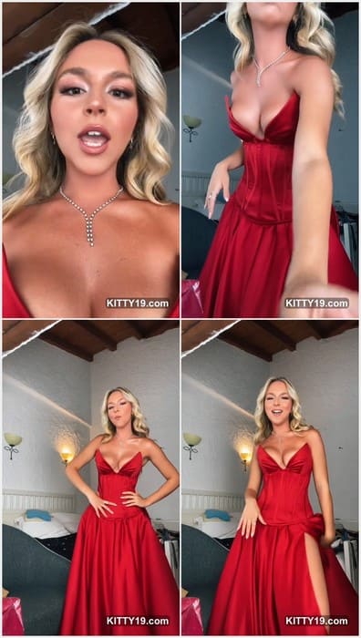 Ela Ersezgin blonde star with perfect tits in red dress before sex with BF in the room.