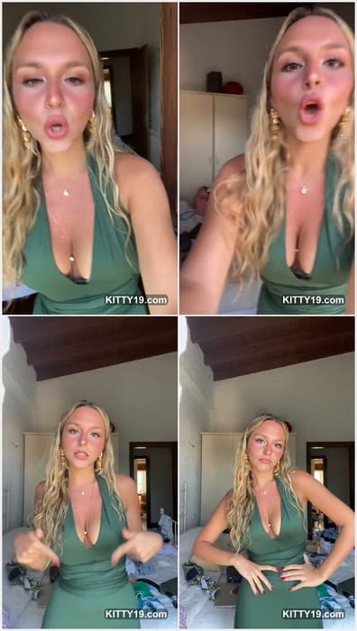 Ela Ersezgin sexy blonde tiktok star showing her sexy tits in green dress. Perfect Turkish girl on leaked full video.