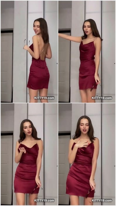 Kris Kaufman sexy brunette tiktok star dancing in sexy red tight dress. Download and enjoy!