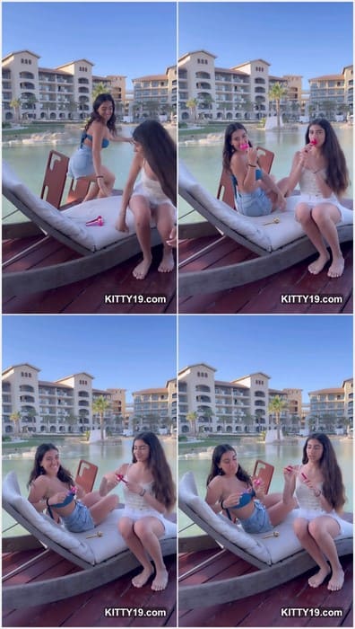 Natalie Kopyan teen relaxing with her sexy brunette friend. Sexy teenagers on the beach!