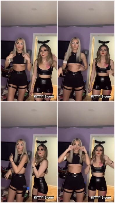 Rachelbirtles-X tiktok dancing with her lesbian friend in sexy BDSM uniform. They are love hard fucking!