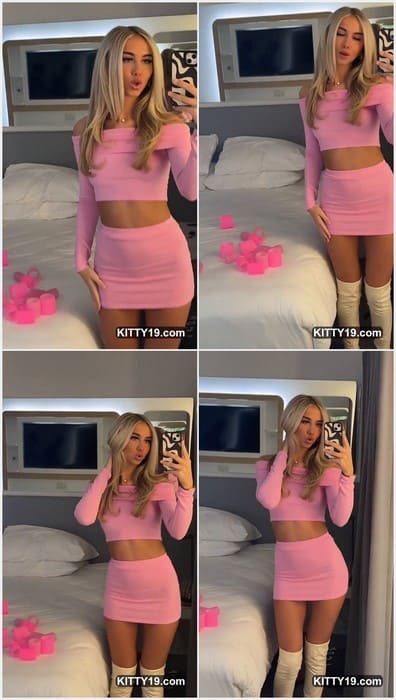 Rachelbirtles-X sexy pink dress and posing without panties. Her panties very dirty after HARD asshole fuck with BF.