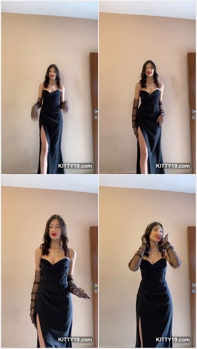 Turkish tiktok star Silacekinn brunette young girl in sexy black dress show her titty and beauty face! Sexy lips want a kiss.