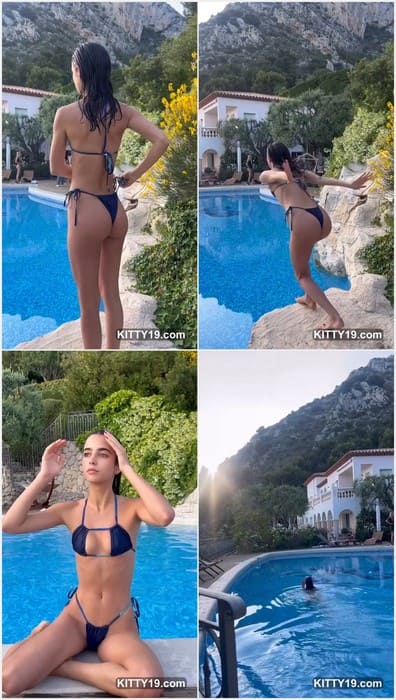 Elisha Herbert nude in the pool and take off hot sexy mini bikini. Elisha showing her pussy lips (cameltoe) in hot wet panties.