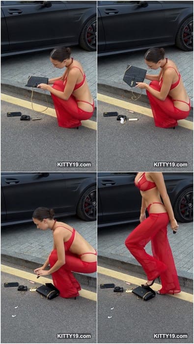 Milena Yavorskay instagram star in red dress and show her asshole in mini bikini. She is sitting and waiting dick inside her asshole!