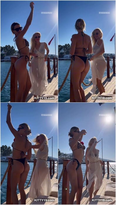 Resstacy instagram star and slut girl on the yacht with sugardaddy. Sexy babe with girlfriends in bikini dancing.