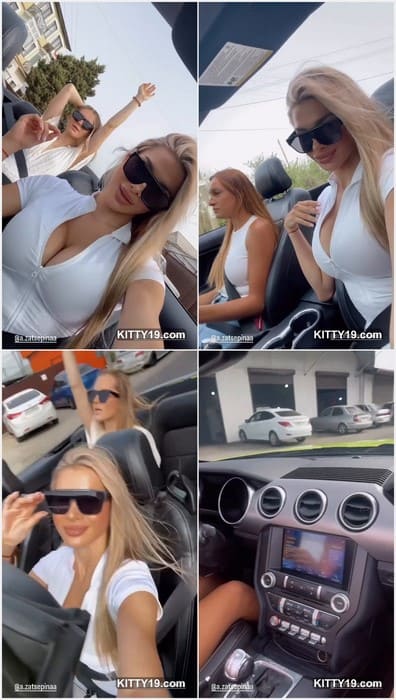 Resstacy model with big boobs ridding on the car. Beauty blonde with perfect tits on leaked our video!