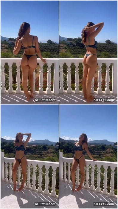 Sexy Sarah Leonard onlyfans star in bikini posing outside her home. Sarah waiting big cock inside her small and hot ass!