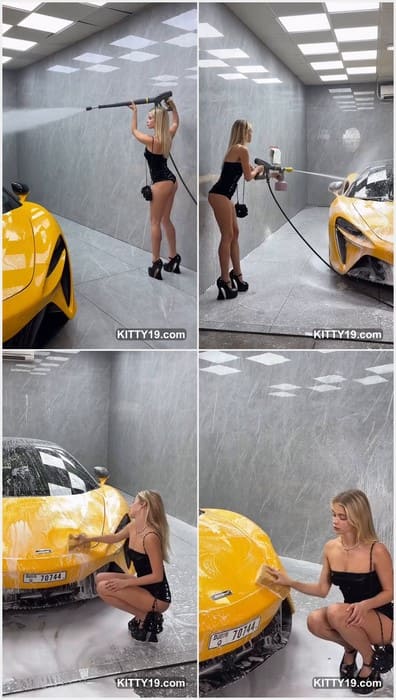 Sexy blonde Alla Bruletova on carwash with naked her small and fit ass. Bruletova loves asshole fucking with her boyfriend.