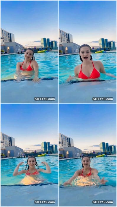 Kendalleighb girl in the pool and posing for photoshoot in red bikini. Beauty and pretty girl with perfect face!