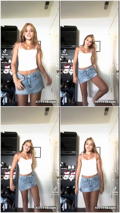 Alyson Halbreich hot legs in jeans skirt. Dancing and posing for your and your little friend on leaked video from tiktok.