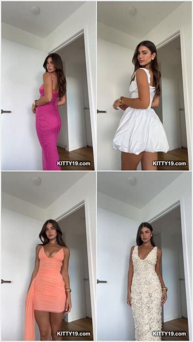 Dekota Thompson onlyfans model in sexy white dress dancing and posing on leaked video from her tiktok page.