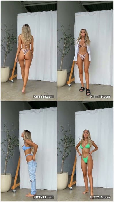 Emily Venz leaked video with sexy blonde in green bikini. Perfect girl with hot boobs and natural fit ass.